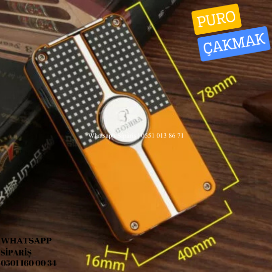 Cohiba Sarı 3 Torch Pürmüz Puro Çakmağı Siyah-Beyaz Detaylı
