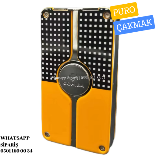 Cohiba Sarı 3 Torch Pürmüz Puro Çakmağı Siyah-Beyaz Detaylı