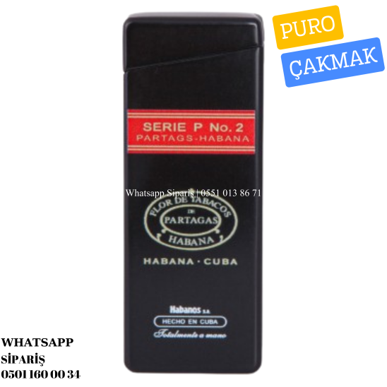 Partagas Tek Torch Pürmüz Serie P No:2 Özel Üretim Siyah Metal Puro Çakmağı