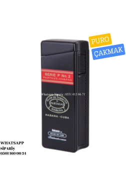 Partagas Tek Torch Pürmüz Serie P No:2 Özel Üretim Siyah Metal Puro Çakmağı