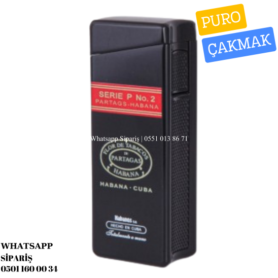 Partagas Tek Torch Pürmüz Serie P No:2 Özel Üretim Siyah Metal Puro Çakmağı