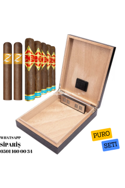 Pierre Cardin Siyah Ahşap Kaplama Humidor Puro  Seti