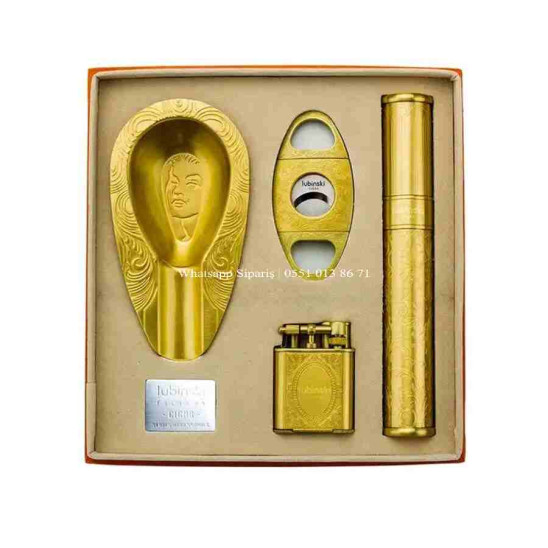 Lubinski Gold Metal Puro Seti Çakmak-Kesici-Küllük-P.Kılıfı