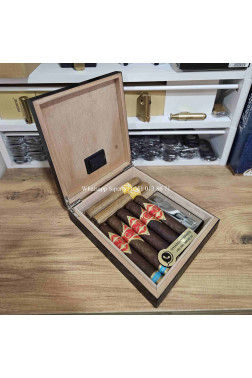 Pierre Cardin Siyah Ahşap Kaplama Humidor Puro  Seti