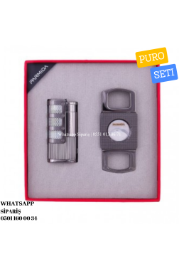 Parmida 3 Torch Çakmak Kesici İkili Gunmetal Puro Seti