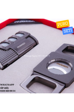 Parmida 3 Torch Çakmak Kesici İkili Gunmetal Puro Seti