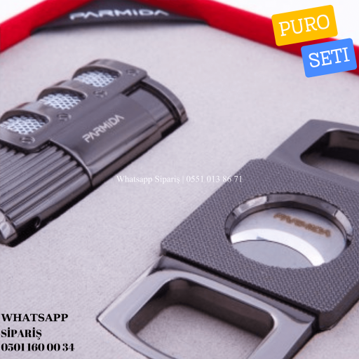 Parmida 3 Torch Çakmak Kesici İkili Gunmetal Puro Seti