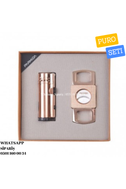 Parmida 3 Torch Çakmak Kesici İkili Gold Puro Seti