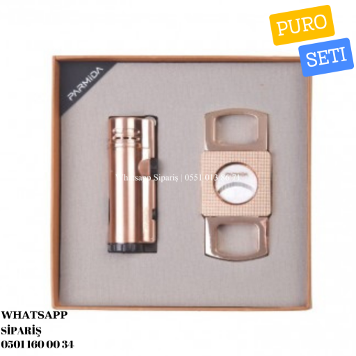 Parmida 3 Torch Çakmak Kesici İkili Gold Puro Seti