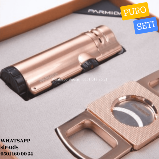 Parmida 3 Torch Çakmak Kesici İkili Gold Puro Seti