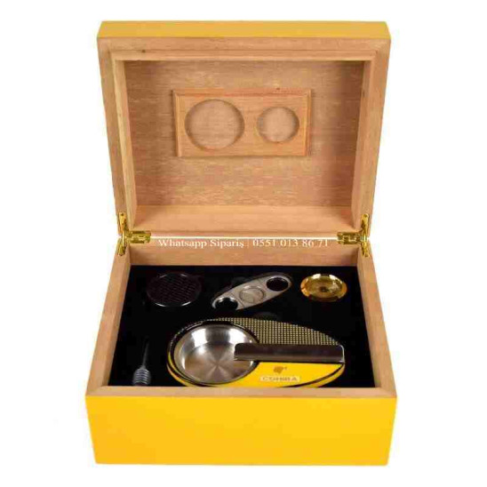 Cohiba Sarı Humidor Puro Kutusu ve Aksesuar Seti