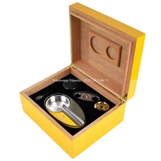 Cohiba Sarı Humidor Puro Kutusu ve Aksesuar Seti