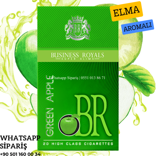 Business Royals BR Super Slim Green Apple (Yeşil-Elma) Aromalı Sigara x10 Paket