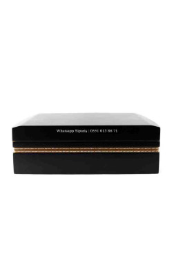 Cedar Alman Şeritli Humidor Puro Kutusu ve Aksesuar Seti Siyah