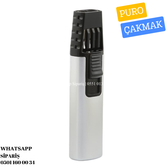 Parmida Çift Torch Pürmüz Gümüş-Siyah Puro Çakmağı