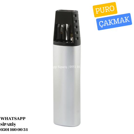Parmida Çift Torch Pürmüz Gümüş-Siyah Puro Çakmağı