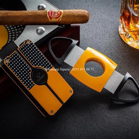 Cohiba Metal Sarı/Siyah Puro Seti  3 Torch Çakmak, 60 Ring Puro Kesici