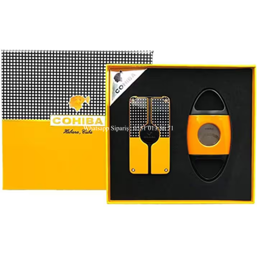 Cohiba Metal Sarı/Siyah Puro Seti  3 Torch Çakmak, 60 Ring Puro Kesici