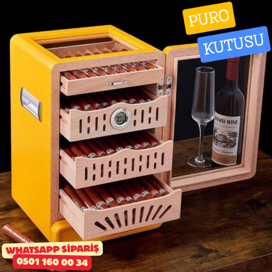 Cohiba Premium Ahşap & Cam Puro Nemlendirici Kutusu – Yüksek Kalite Humidor