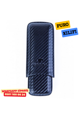 Cohiba Siyah Karbon Desenli İkili Deri Puro Kılıfı