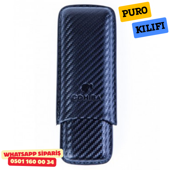 Cohiba Siyah Karbon Desenli İkili Deri Puro Kılıfı