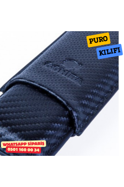 Cohiba Siyah Karbon Desenli İkili Deri Puro Kılıfı