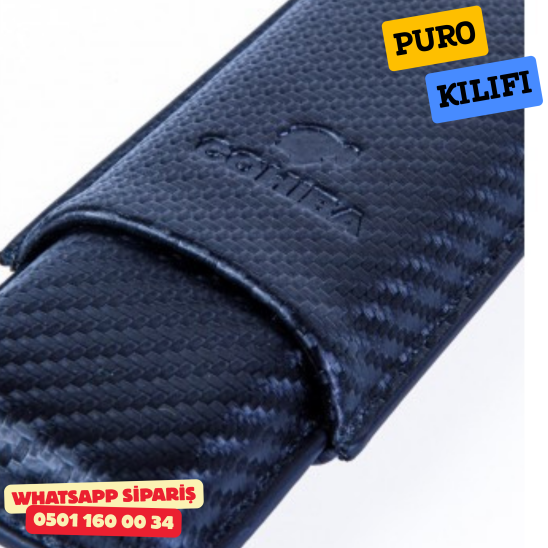 Cohiba Siyah Karbon Desenli İkili Deri Puro Kılıfı