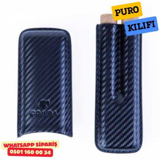 Cohiba Siyah Karbon Desenli İkili Deri Puro Kılıfı