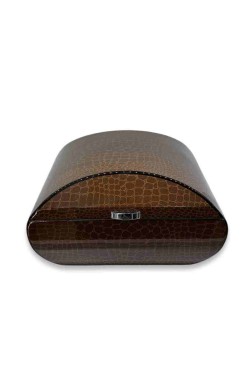 Lubinski İtaly Oval Humidor Puro Kutusu Croco Kahve 60's