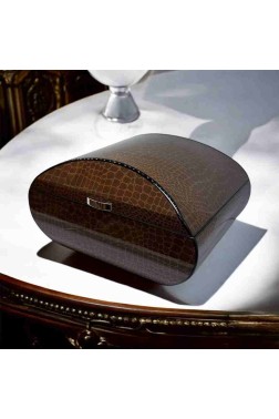 Lubinski İtaly Oval Humidor Puro Kutusu Croco Kahve 60's