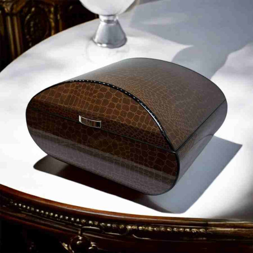 Lubinski İtaly Oval Humidor Puro Kutusu Croco Kahve 60's