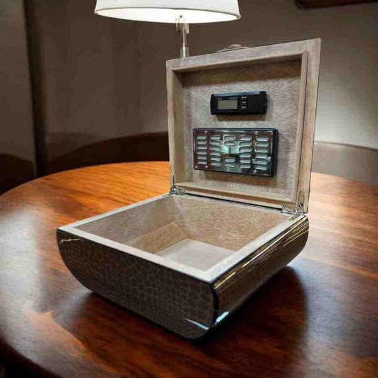 Lubinski İtaly Oval Humidor Puro Kutusu Croco Kahve 60's