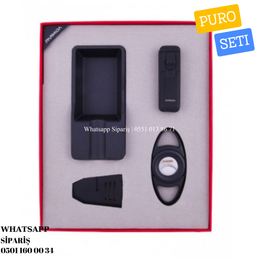 Parmida Çakmak Kesici Puro Tutucu Masa Küllük Dörtlü Siyah Puro Seti