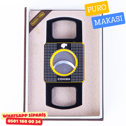 Cohiba Özel Üretim Sarı Siyah Metal Puro Makası Kesici