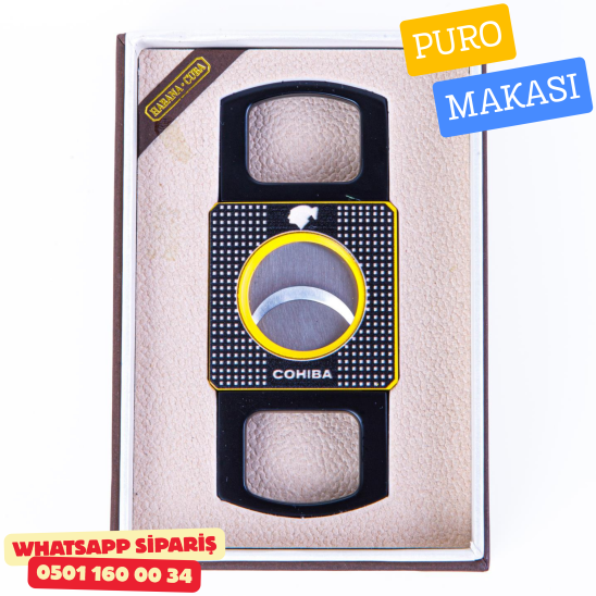 Cohiba Özel Üretim Sarı Siyah Metal Puro Makası Kesici