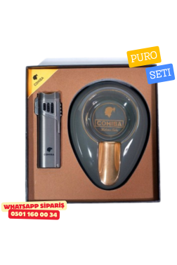 Cohiba Puro Seti – Gri Jet Alevli Çakmak & Cohiba Küllük