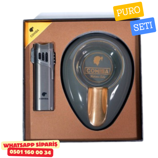 Cohiba Puro Seti – Gri Jet Alevli Çakmak & Cohiba Küllük