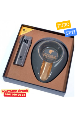 Cohiba Puro Seti – Gri Jet Alevli Çakmak & Cohiba Küllük