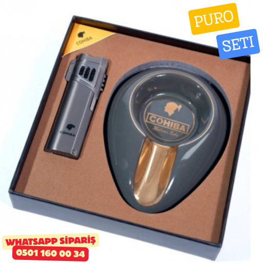 Cohiba Puro Seti – Gri Jet Alevli Çakmak & Cohiba Küllük