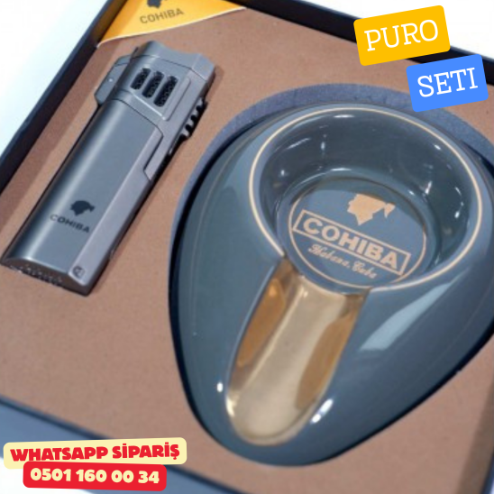 Cohiba Puro Seti – Gri Jet Alevli Çakmak & Cohiba Küllük