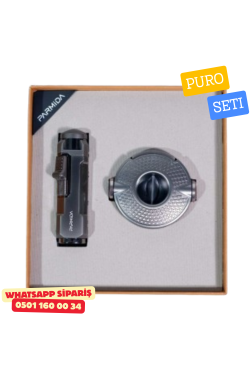 Parmida Puro Seti – Gri Premium Çakmak & Puro Kesici