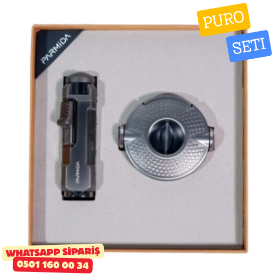 Parmida Puro Seti – Gri Premium Çakmak & Puro Kesici