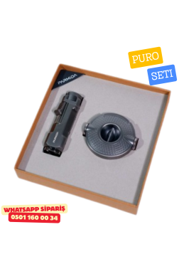 Parmida Puro Seti – Gri Premium Çakmak & Puro Kesici