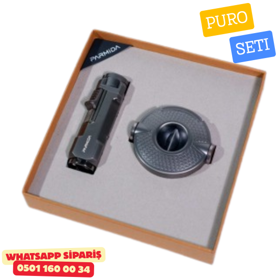 Parmida Puro Seti – Gri Premium Çakmak & Puro Kesici