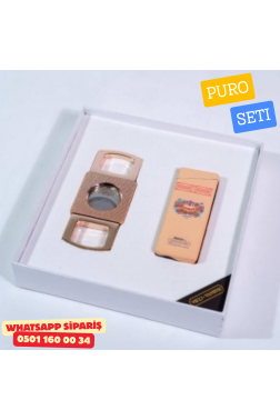 H.Upmann Puro Seti – Altın Ton Premium Çakmak & Puro Kesici