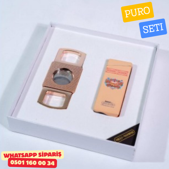 H.Upmann Puro Seti – Altın Ton Premium Çakmak & Puro Kesici