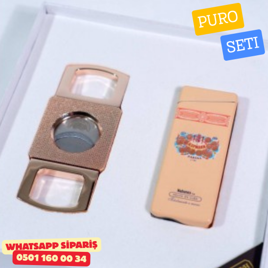 H.Upmann Puro Seti – Altın Ton Premium Çakmak & Puro Kesici