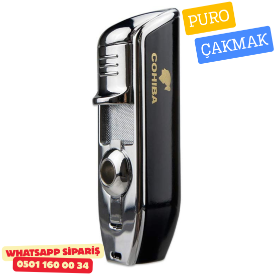 Cohiba Premium Puro Çakmağı – Siyah & Krom Metal Gövde