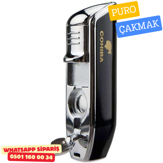 Cohiba Premium Puro Çakmağı – Siyah & Krom Metal Gövde