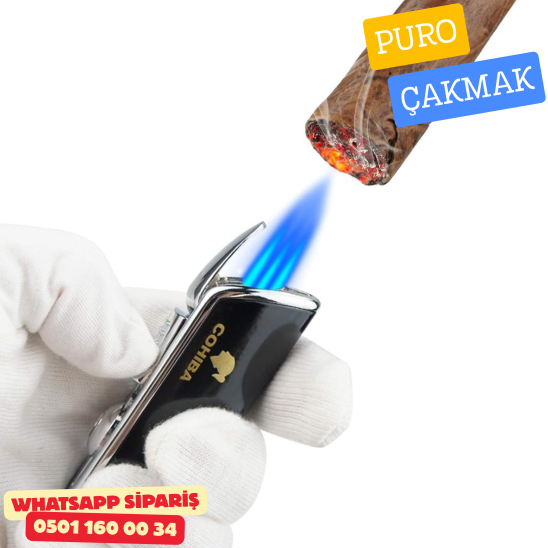 Cohiba Premium Puro Çakmağı – Siyah & Krom Metal Gövde